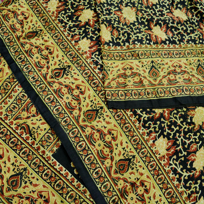 Indian Vintage Sari Black Printed Pure Silk Sarees Craft Fabric 5yd Sewing Floral Soft Dress Designing for Crafting Quilting Upcycle Wrap