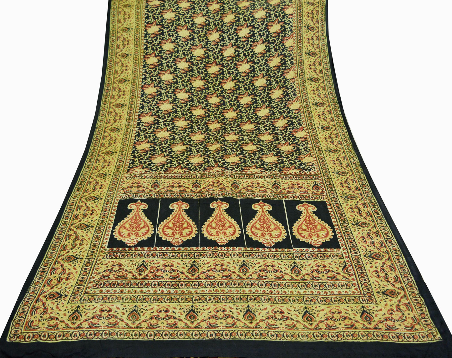 Indian Vintage Sari Black Printed Pure Silk Sarees Craft Fabric 5yd Sewing Floral Soft Dress Designing for Crafting Quilting Upcycle Wrap