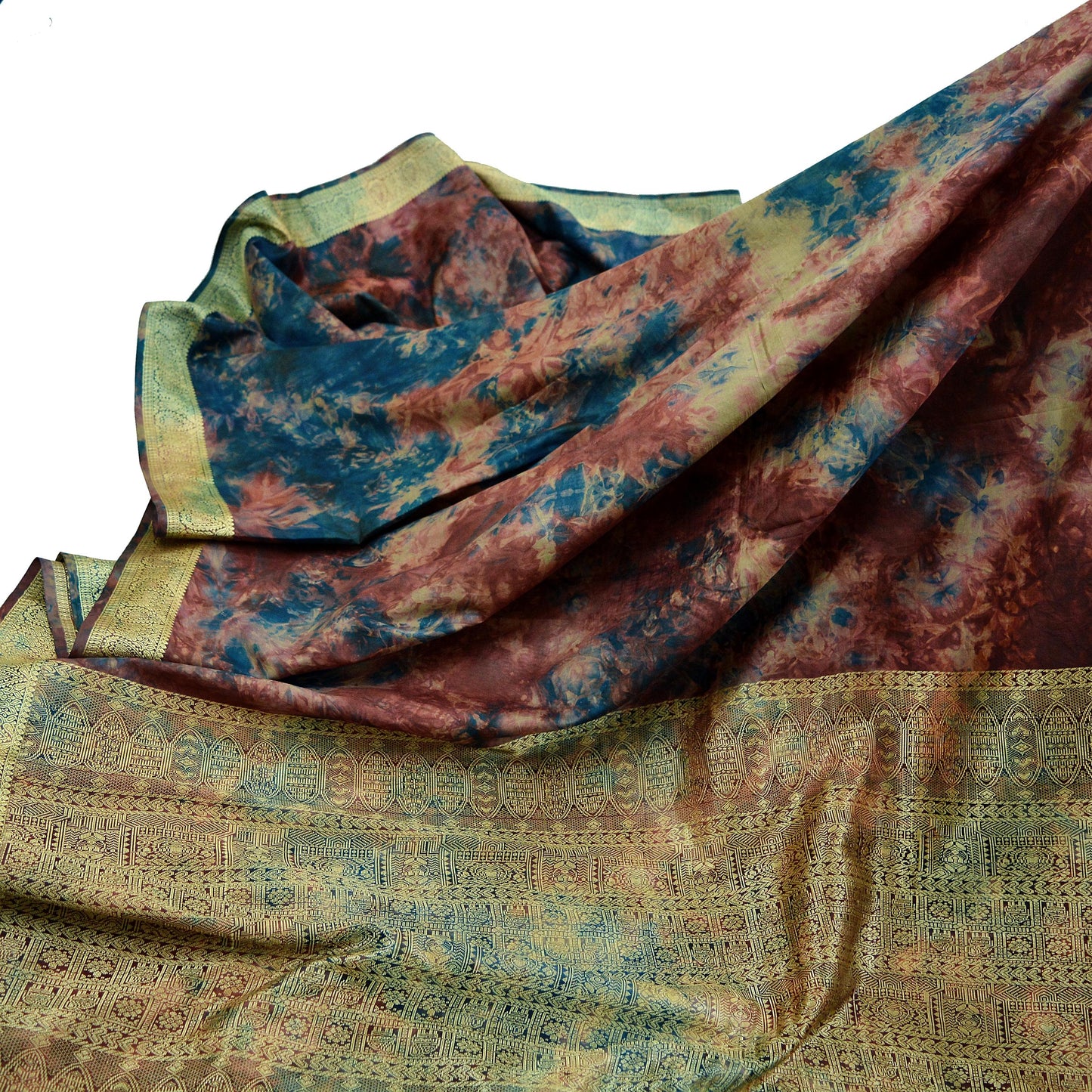 Indian Vintage Sari Multi Pure Silk Hand Woven Tie-Dye Sarees Craft Fabric 5Yd Sewing Ethnic Floral Dress making Crafting Quilting