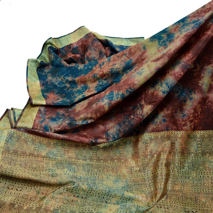 Indian Vintage Sari Multi Pure Silk Hand Woven Tie-Dye Sarees Craft Fabric 5Yd Sewing Ethnic Floral Dress making Crafting Quilting