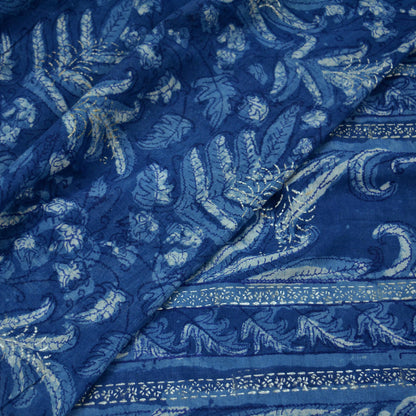 Indian Vintage Blue Saree Hand Block Printed/Painted 100% Pure Cotton Sari Soft Craft Fabric 5Yd Dress making Crafting Upcycle Quilting