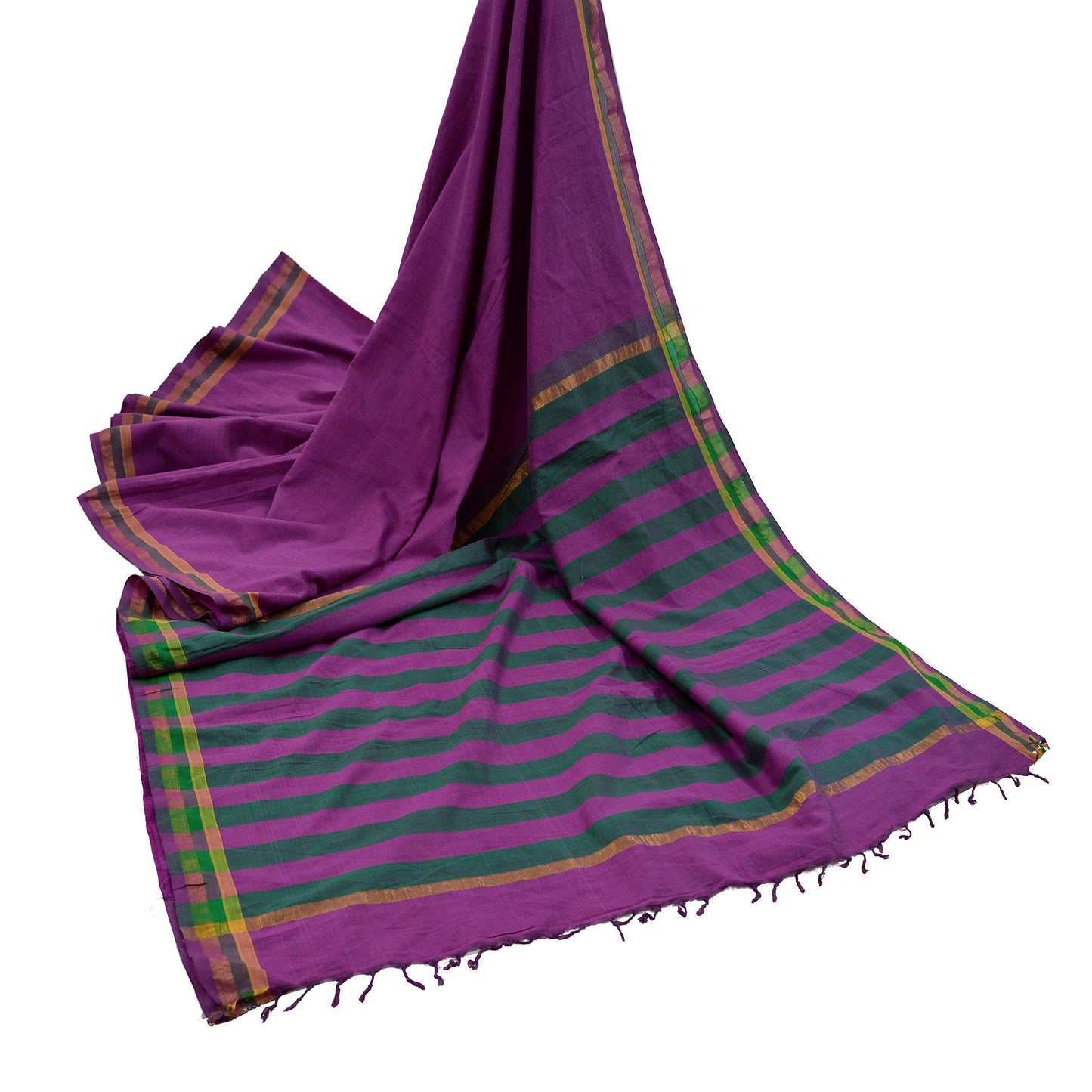 Vintage Sari Purple Pure Cotton Hand Woven Sarees Craft Fabric Zari 5Yd Sewing Soft Crafting Dress making Upcycle Quilting Zigzag