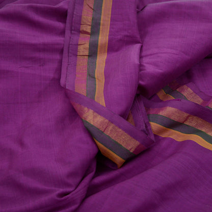 Vintage Sari Purple Pure Cotton Hand Woven Sarees Craft Fabric Zari 5Yd Sewing Soft Crafting Dress making Upcycle Quilting Zigzag