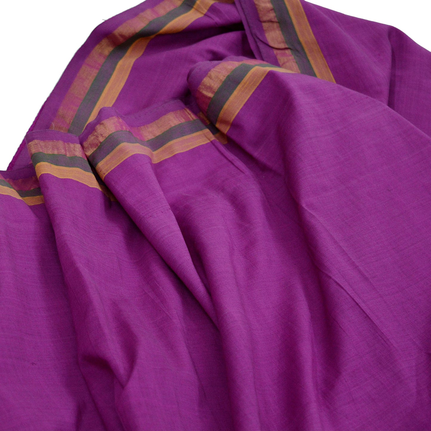 Vintage Sari Purple Pure Cotton Hand Woven Sarees Craft Fabric Zari 5Yd Sewing Soft Crafting Dress making Upcycle Quilting Zigzag