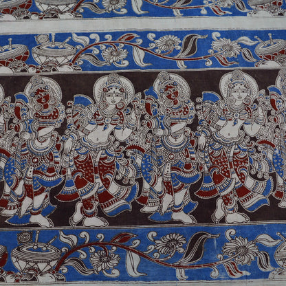 Indian Vintage Sari Red & Blue Pure Cotton Hand Kalamkari Sarees Craft Fabric 5Yd Lady Soft  Sewing Sarong Quilting Crafting Upcycle