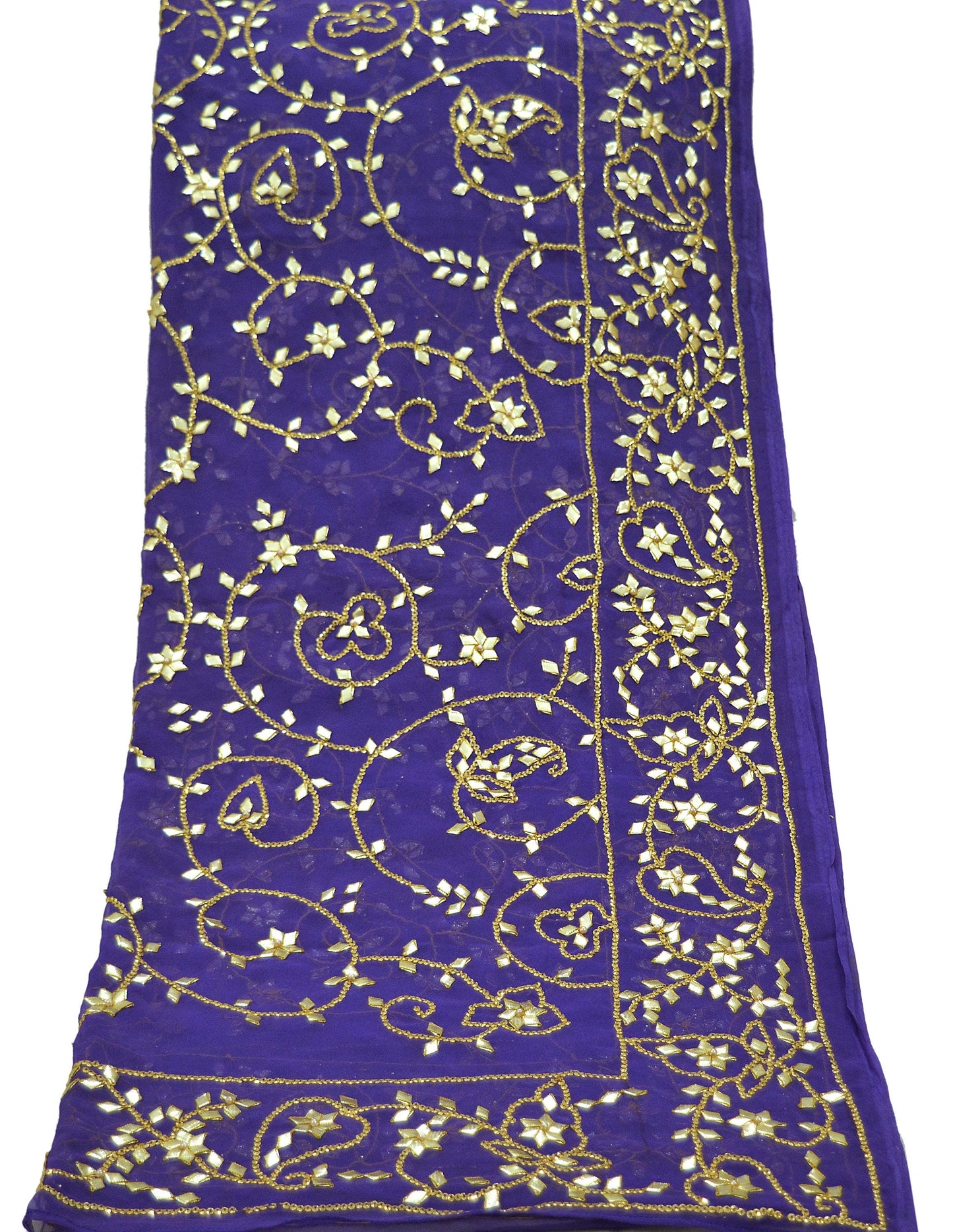 Indian Vintage Heavy Dupatta Purple American Georgette Long Stole Golden Gota Patti Work Scarves Veil Soft