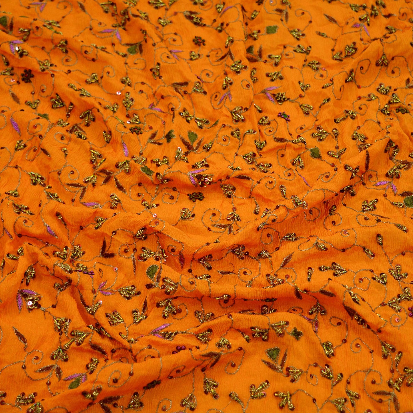 Indian Vintage Heavy Saffron Dupatta Pure Silk Long Stole Hand Embroidered Scarves Zardozi Bridal Veil Hijab