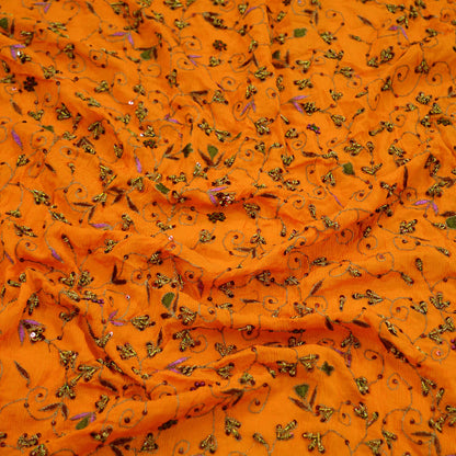 Indian Vintage Heavy Saffron Dupatta Pure Silk Long Stole Hand Embroidered Scarves Zardozi Bridal Veil Hijab