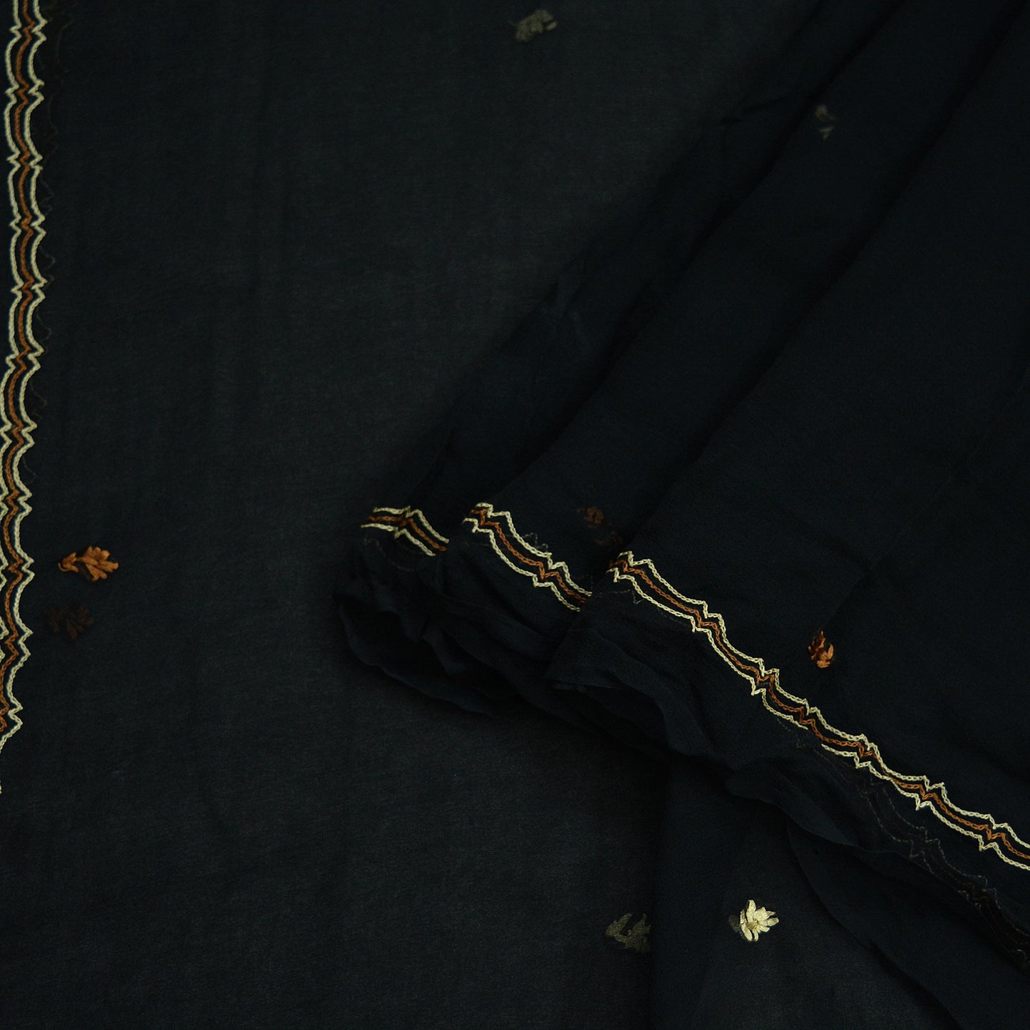 Indian Vintage Black Dupatta Pure Chiffon silk Long Stole Hand Embroidered Scarves Floral Design Stole Veil Wrap Zari Zardozi