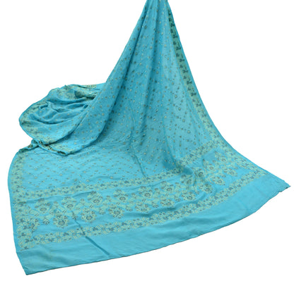 Indian Vintage Blue Dupatta Long Stole Pure Silk Hand Woven Scarves Veil Scarf Wrap Floral