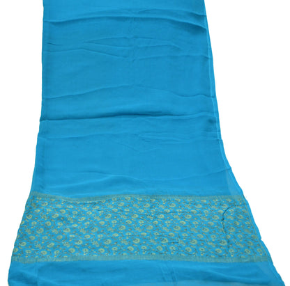 Indian Vintage Blue Dupatta Long Stole Pure Silk Hand Woven Scarves Veil Scarf Wrap Floral