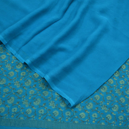 Indian Vintage Blue Dupatta Long Stole Pure Silk Hand Woven Scarves Veil Scarf Wrap Floral