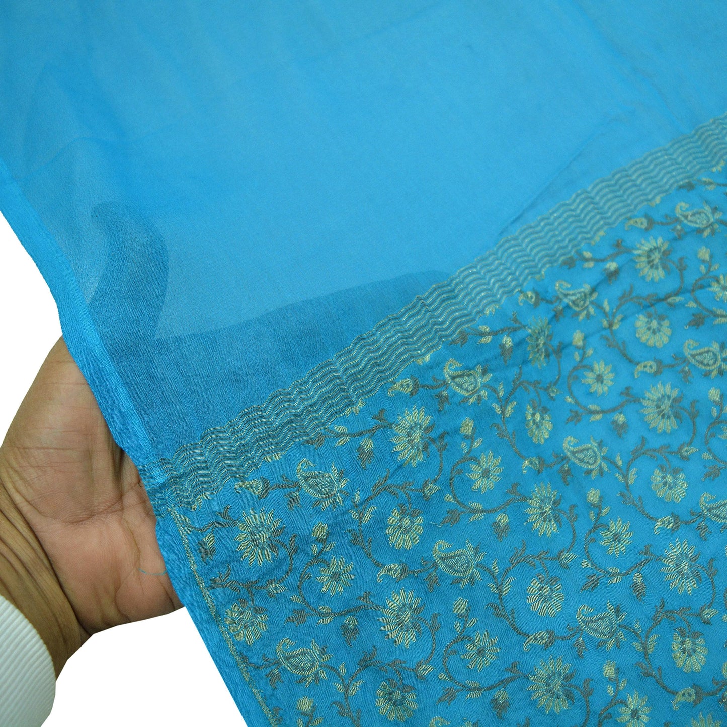 Indian Vintage Blue Dupatta Long Stole Pure Silk Hand Woven Scarves Veil Scarf Wrap Floral