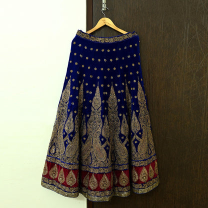 Indian Pre-owned Heavy Wedding Red & Blue Net/Mesh/ Velvet Hand Embroidered Lehenga/Dupatta Designer By Sabyasachi Zardozi Bridal Wear