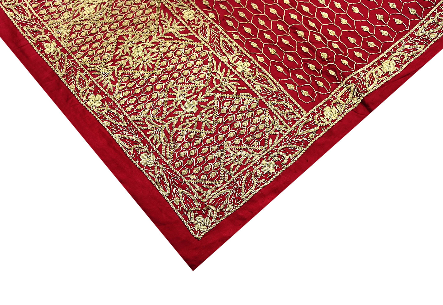 Indian Vintage Heavy Wedding Red Dupatta Pure Satin Silk Long Stole Hand Embroidered Scarves Golden Zardozi Bridal veil