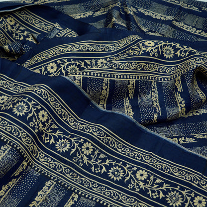 Indian Vintage Sari Deep Blue 100% Pure Silk Printed Sarees 6yd Sewing Craft Fabric Dress Making Floral Wrap used Quilting Crafting Upcycle