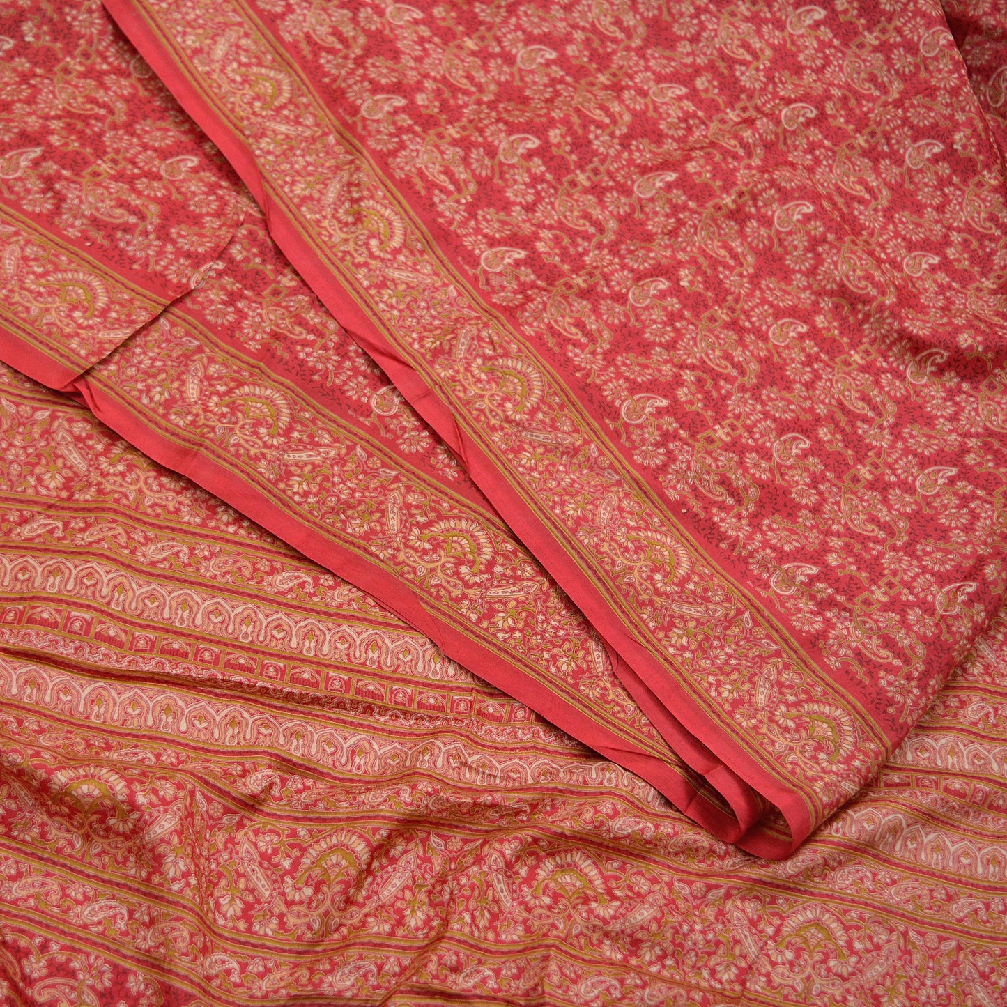 Indian Vintage Sari Red Pure Silk Printed Sarees 6yd Sewing Craft Fabric Dress Making Soft Wrap Paisley Crafting Quilting Upcycle Used