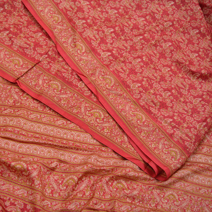 Indian Vintage Sari Red Pure Silk Printed Sarees 6yd Sewing Craft Fabric Dress Making Soft Wrap Paisley Crafting Quilting Upcycle Used