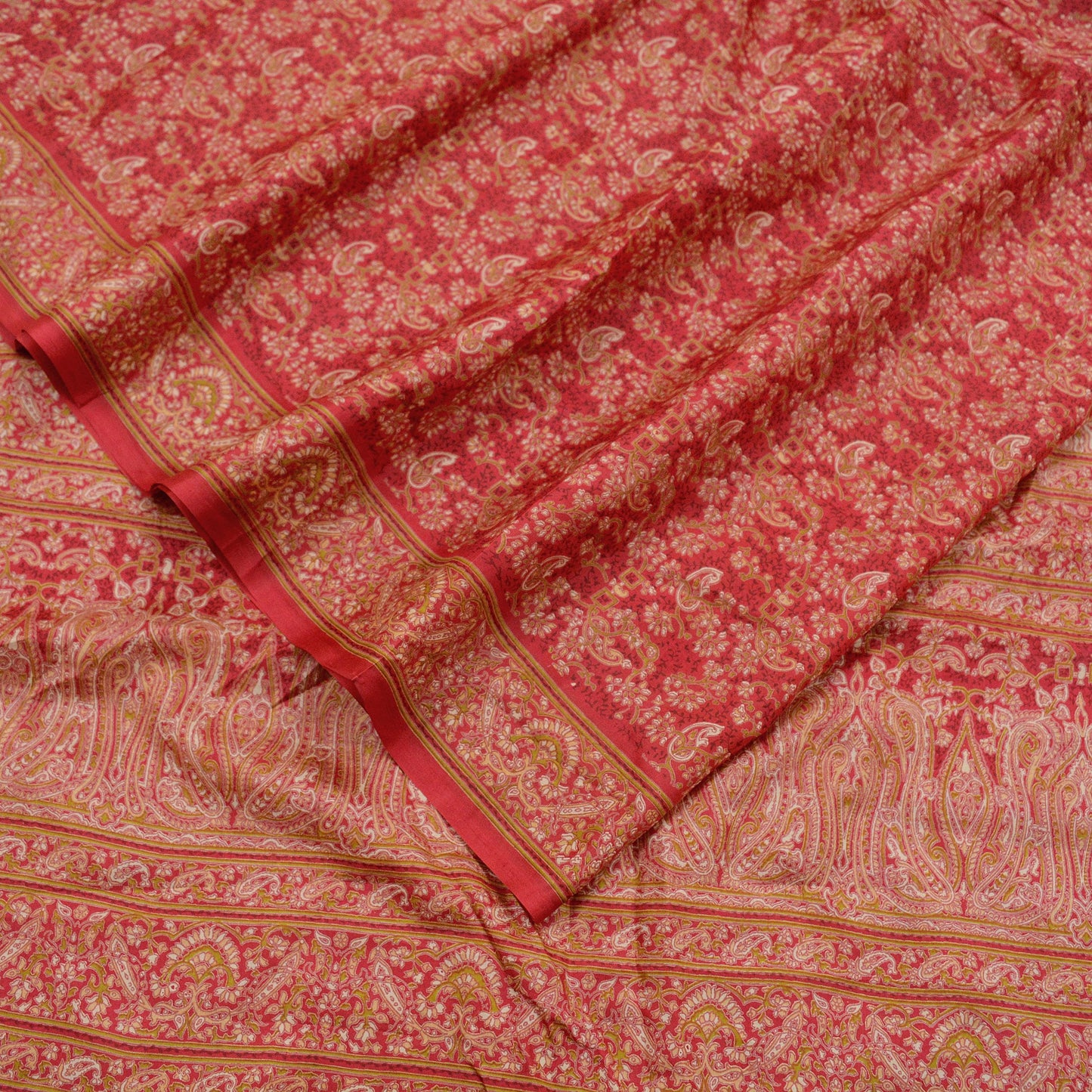 Indian Vintage Sari Red Pure Silk Printed Sarees 6yd Sewing Craft Fabric Dress Making Soft Wrap Paisley Crafting Quilting Upcycle Used