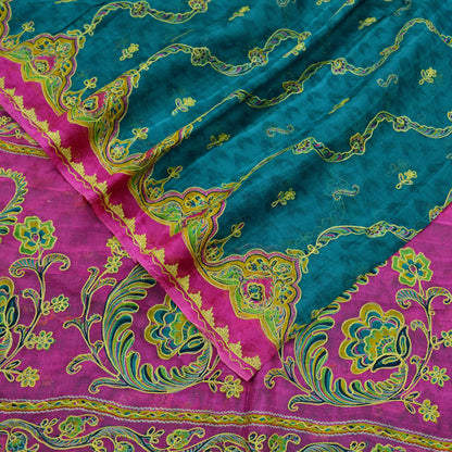 Indian Vintage Sari 100% Pure Silk Green & Pink Hand Beaded Zari Sarees Ethnic Floral 6yd Sequins Dress making Crafting Quilting