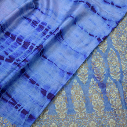 Indian Vintage Sari Blue Pure Silk Hand Woven Tie-Dye Sarees Craft Fabric 5Yd Sewing Ethnic Floral Dress making Crafting Quilting