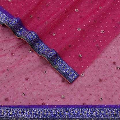 Indian Pre-owned Pink Net/Mesh Hand Embroidered Ritu Kumar Designer Dupatta Ethnic Bollywood Party Wear