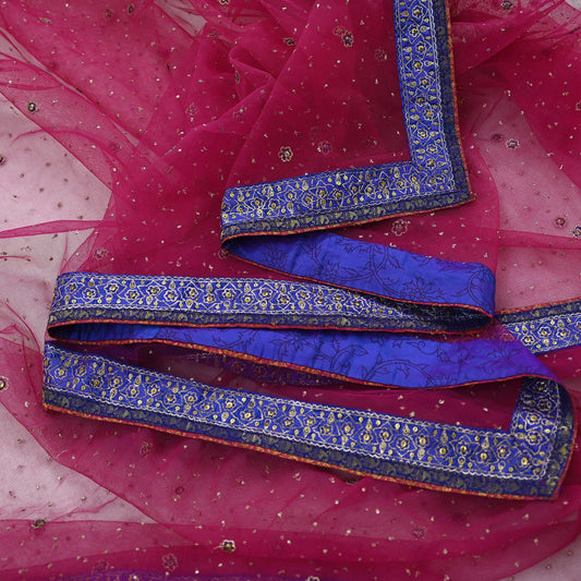 Indian Pre-owned Pink Net/Mesh Hand Embroidered Ritu Kumar Designer Dupatta Ethnic Bollywood Party Wear