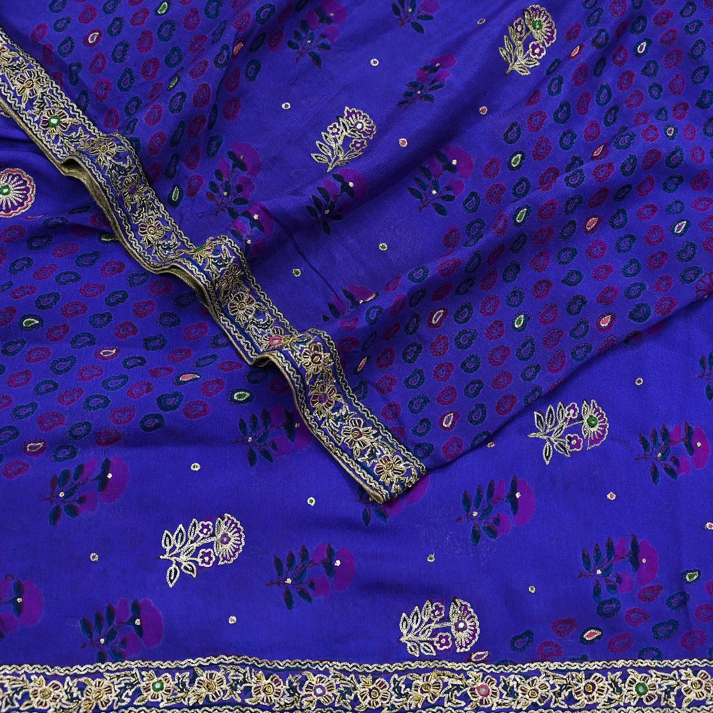 Indian Pre-owned Purple Pure Silk Hand Embroidered Ritu Kumar Designer Dupatta Ethnic Bollywood Party Wear