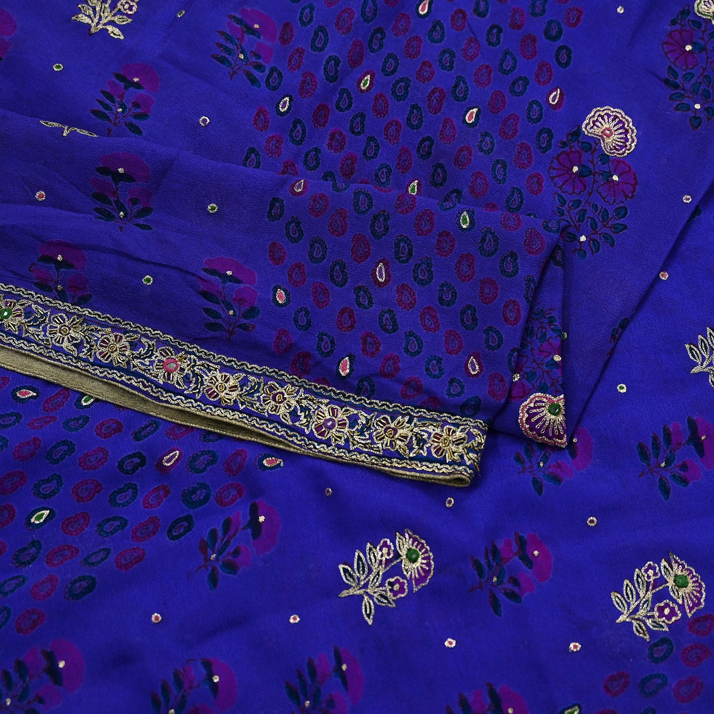 Indian Pre-owned Purple Pure Silk Hand Embroidered Ritu Kumar Designer Dupatta Ethnic Bollywood Party Wear