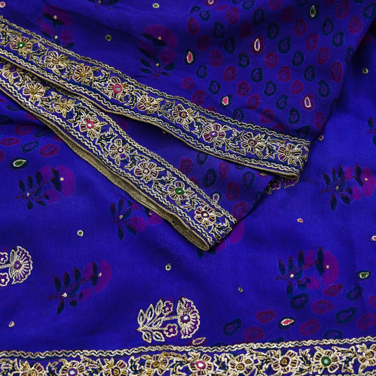 Indian Pre-owned Purple Pure Silk Hand Embroidered Ritu Kumar Designer Dupatta Ethnic Bollywood Party Wear