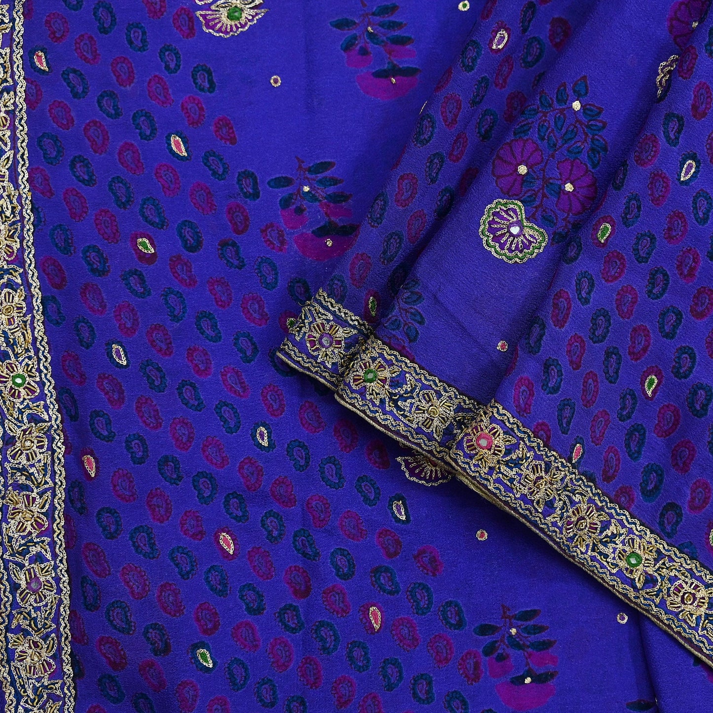 Indian Pre-owned Purple Pure Silk Hand Embroidered Ritu Kumar Designer Dupatta Ethnic Bollywood Party Wear