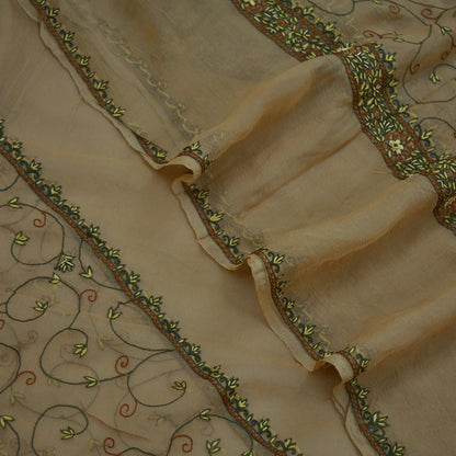 Indian Vintage Beige Dupatta Pure Chiffon silk Long Stole Hand Embroidered Scarves Floral Design Stole Veil Wrap Zardozi/ Dabka