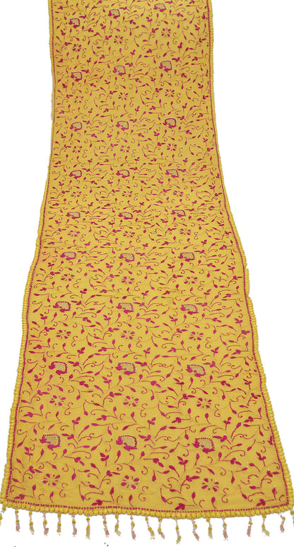 Indian Vintage Yellow Dupatta Pure Georgette silk Long Stole Hand Embroidered Mukesh work Scarves Veil Scarf