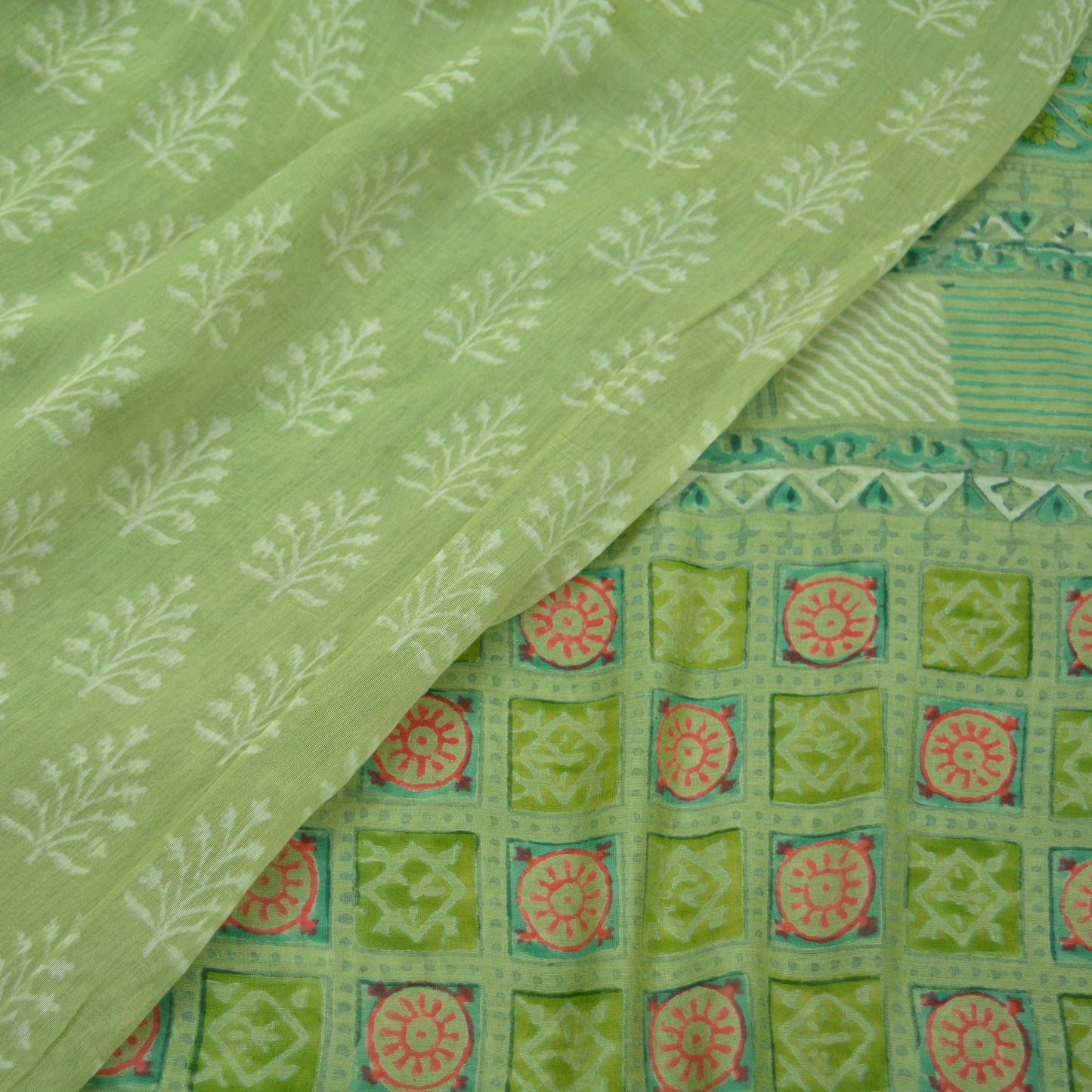 Indian Vintage Sari Green Pure chanderi Silk Block Printed Sarees Fabric 6Yd Soft Zari Border Peacock Dress making bollywood sarees