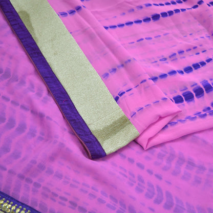 Indian Vintage Purple & Pink Sarees Pure Georgette Silk Hand Embroidered Leheria Sari Craft Fabric 5Yd Sewing Soft Dress Making Sequins