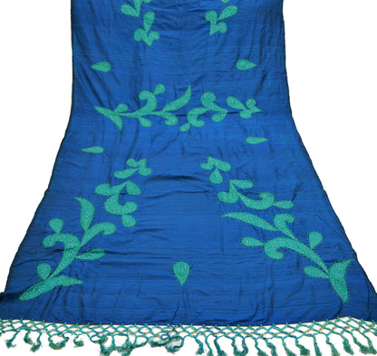 Indian Vintage Blue Dupatta Long Stole Pure Silk Hand Embroidered Scarves Veil Scarf Wrap Hippie Boho Zardozi/ Dabka