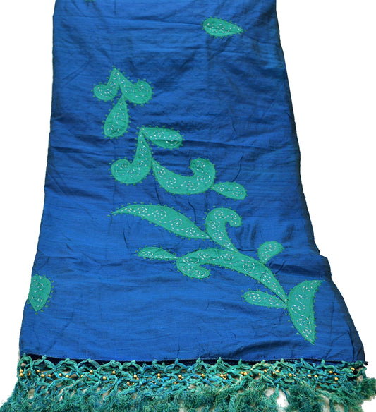 Indian Vintage Blue Dupatta Long Stole Pure Silk Hand Embroidered Scarves Veil Scarf Wrap Hippie Boho Zardozi/ Dabka