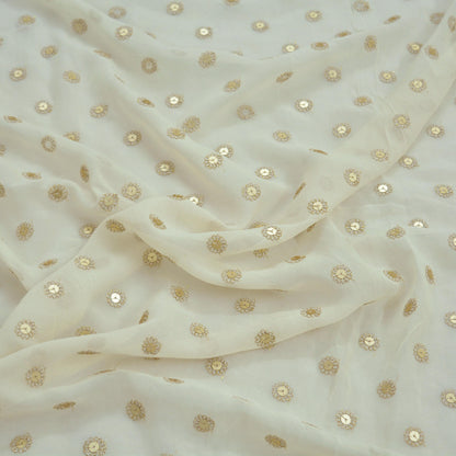 Indian Vintage Ivory Dupatta Pure Georgette silk Long Stole Hand Embroidered Scarves Stole Veil Wrap Sequins