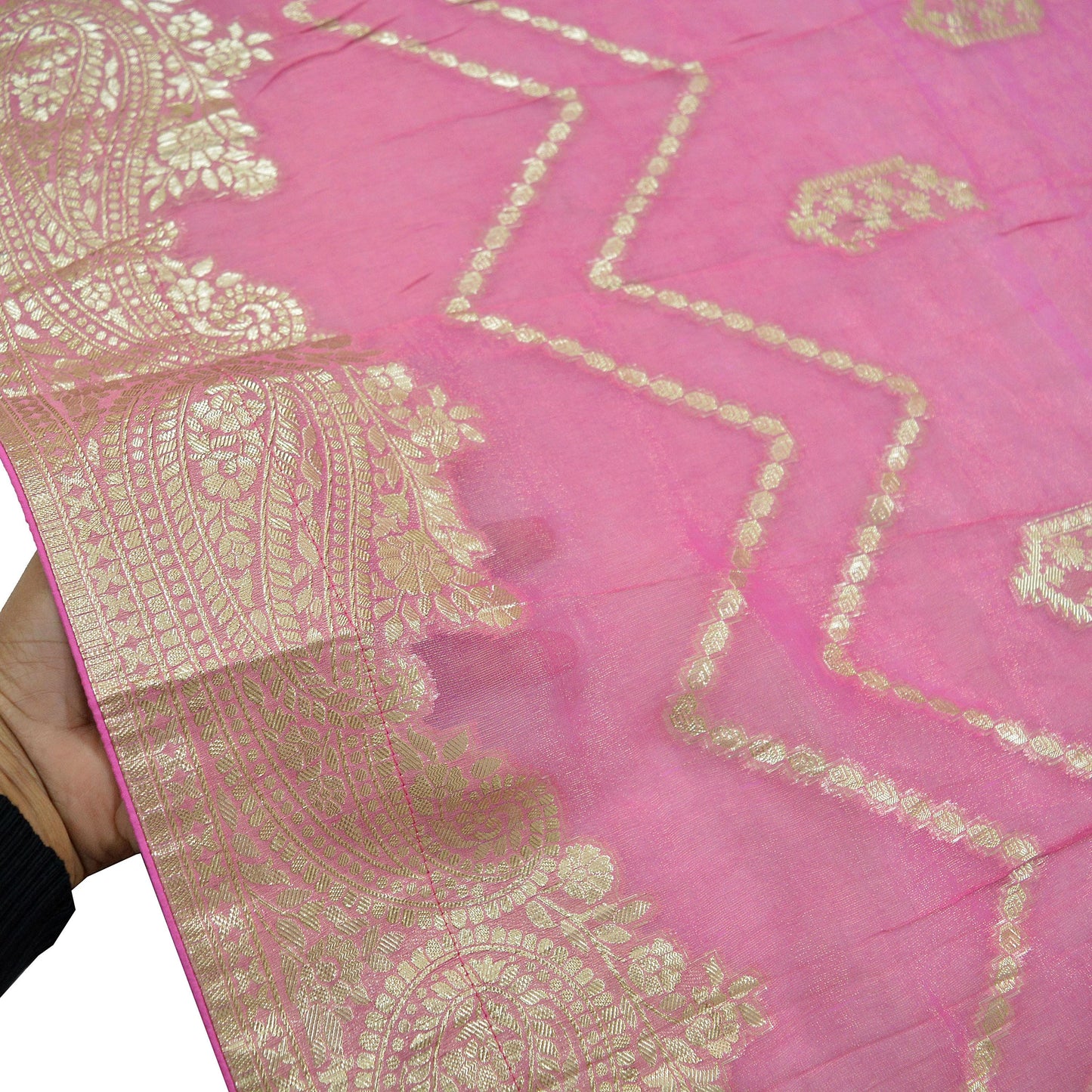 Indian Vintage Pink Dupatta Long Stole Georgette Hand Woven Brocade Scarves Veil Scarf Wrap Hippie Boho Soft Floral