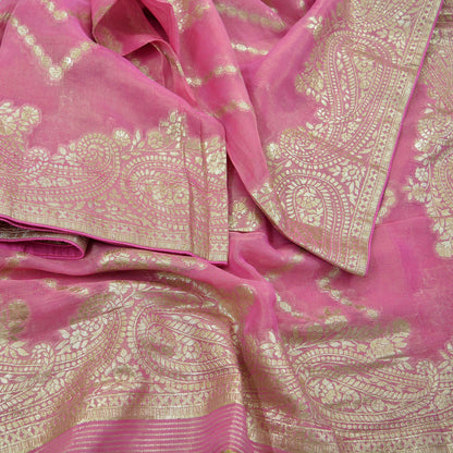 Indian Vintage Pink Dupatta Long Stole Georgette Hand Woven Brocade Scarves Veil Scarf Wrap Hippie Boho Soft Floral