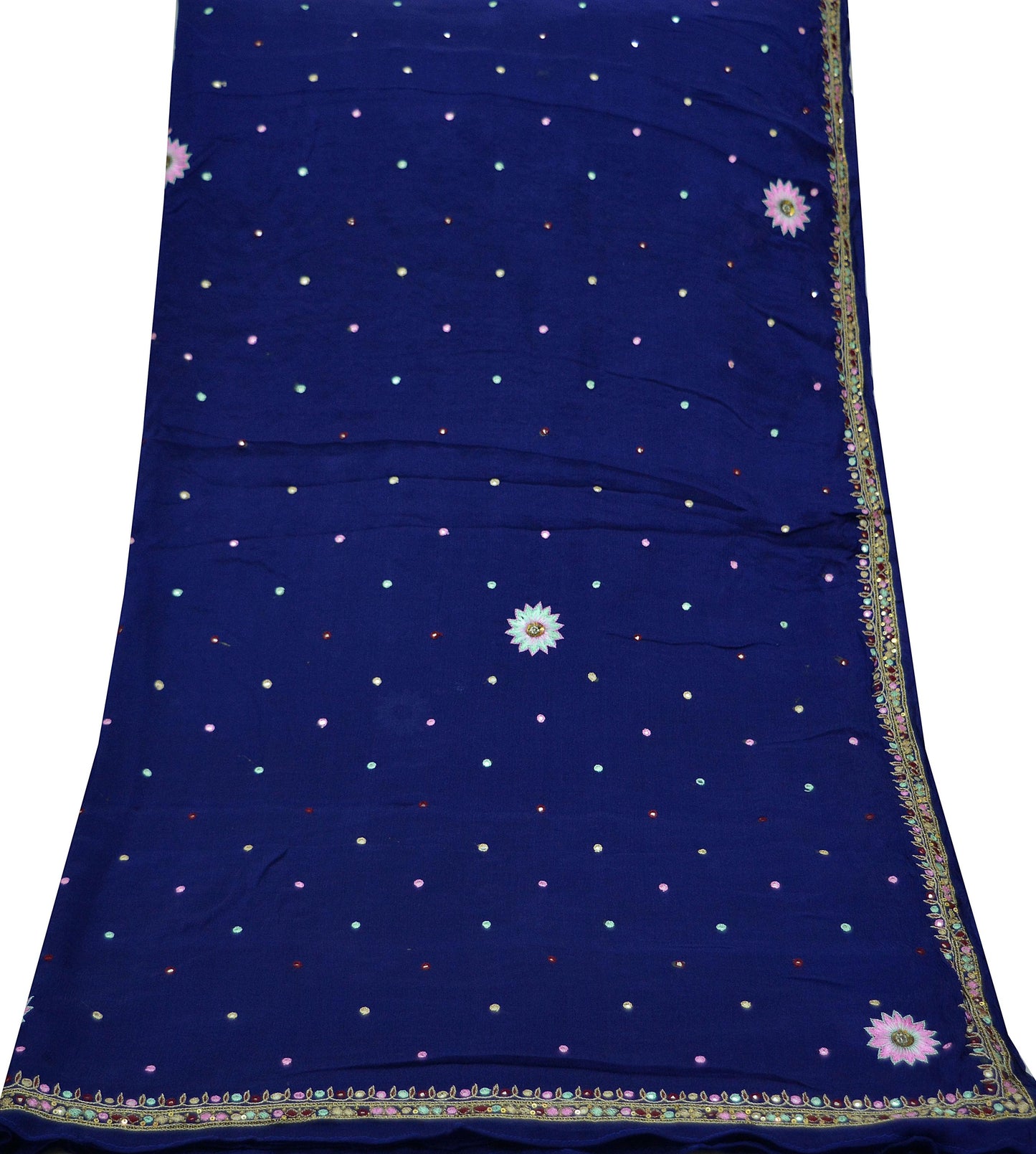 Indian Vintage Blue Dupatta Pure silk Long Stole Hand Embroidered Scarves Floral Stole Veil Wrap