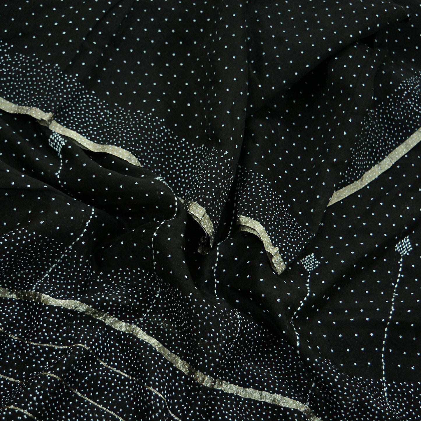 Indian Vintage Black Dupatta Long Stole Block Print Pure Chanderi Silk Scarves Veil Zari