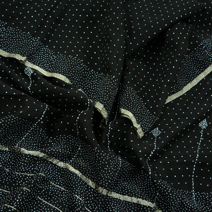 Indian Vintage Black Dupatta Long Stole Block Print Pure Chanderi Silk Scarves Veil Zari