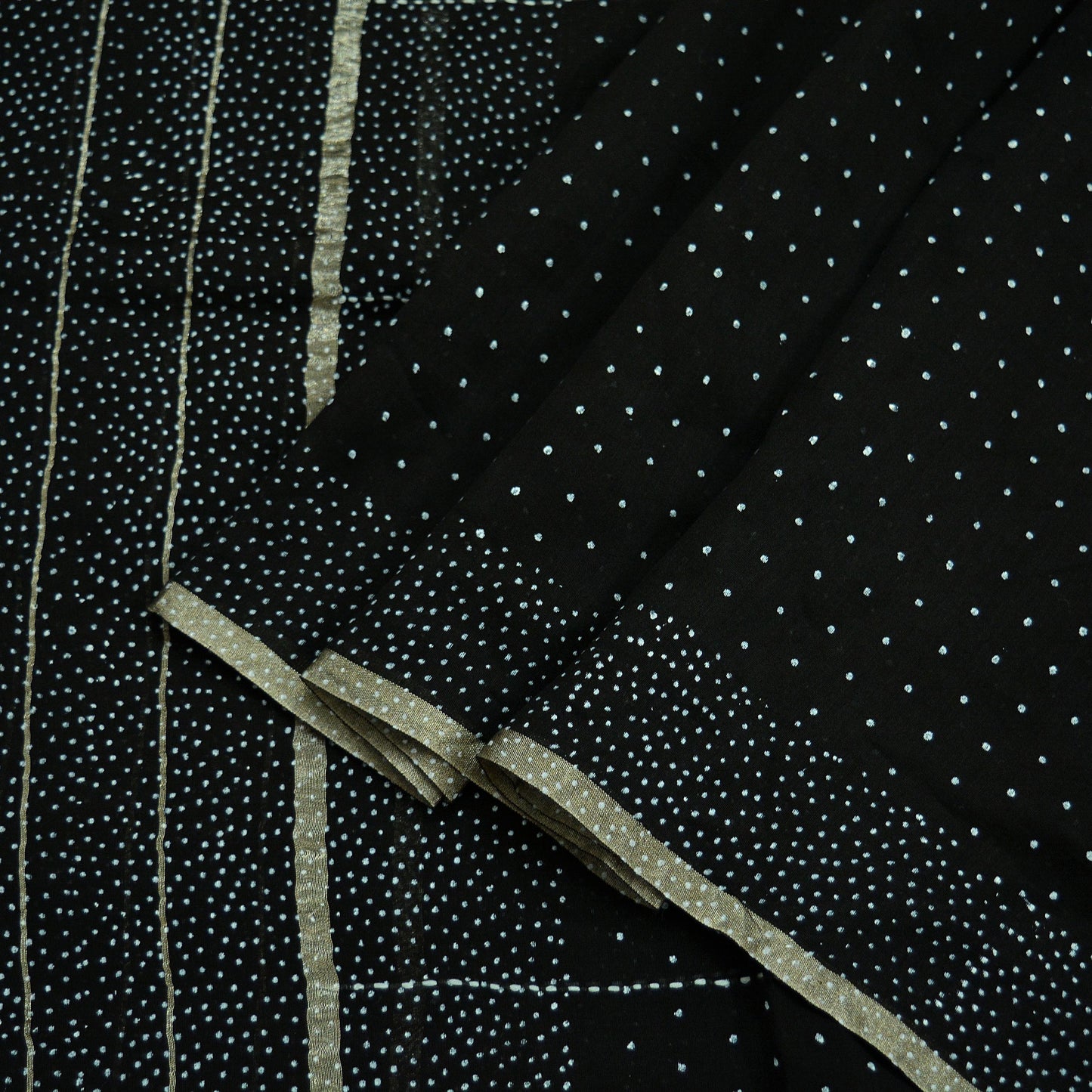 Indian Vintage Black Dupatta Long Stole Block Print Pure Chanderi Silk Scarves Veil Zari