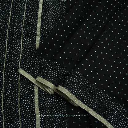 Indian Vintage Black Dupatta Long Stole Block Print Pure Chanderi Silk Scarves Veil Zari