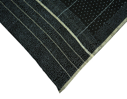 Indian Vintage Black Dupatta Long Stole Block Print Pure Chanderi Silk Scarves Veil Zari