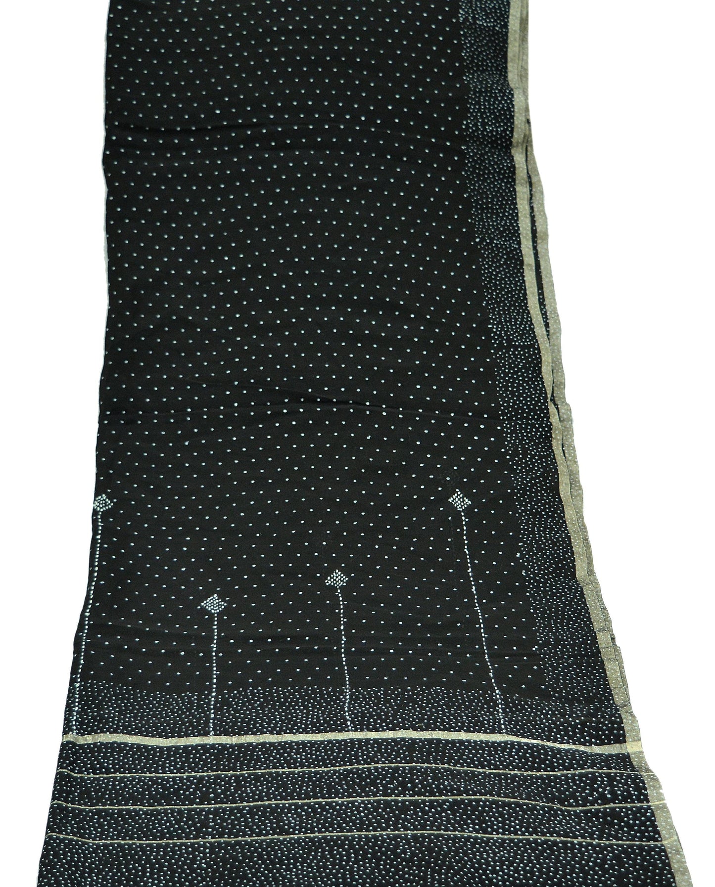 Indian Vintage Black Dupatta Long Stole Block Print Pure Chanderi Silk Scarves Veil Zari