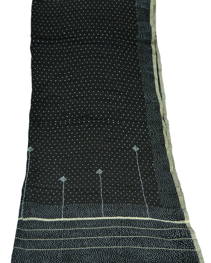 Indian Vintage Black Dupatta Long Stole Block Print Pure Chanderi Silk Scarves Veil Zari