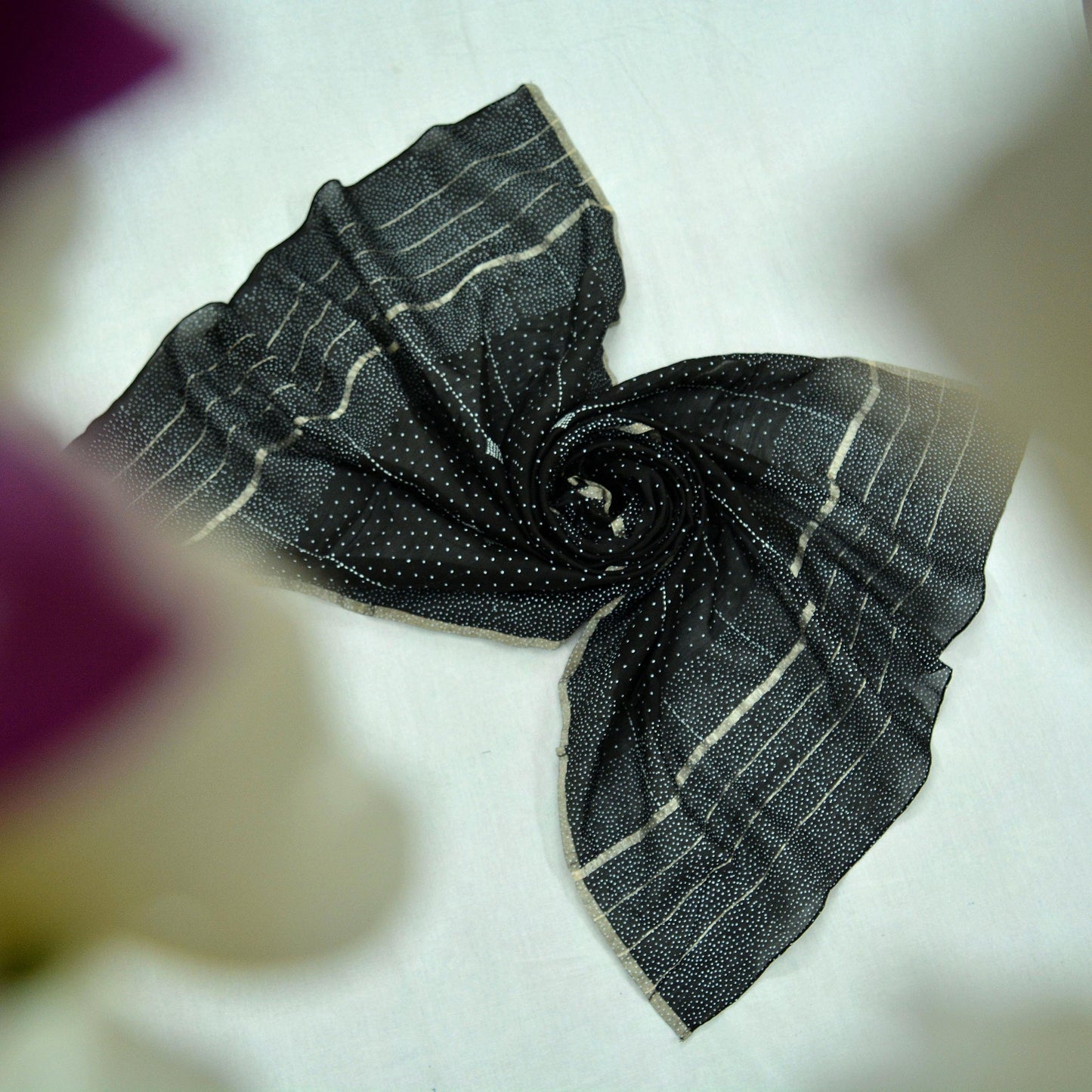Indian Vintage Black Dupatta Long Stole Block Print Pure Chanderi Silk Scarves Veil Zari