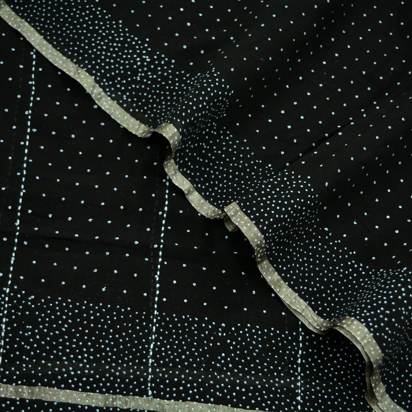 Indian Vintage Black Dupatta Long Stole Block Print Pure Chanderi Silk Scarves Veil Zari
